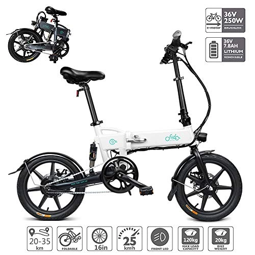 Electric Bike : Electric Bike, Foldable Electric Bicycle with LEDDisplay And USB Phone Holder Lithium-Ion Battery (36V 250W 7.8AH) Brushless Toothed Motor, Electric Assist Mode 40-50Km, White