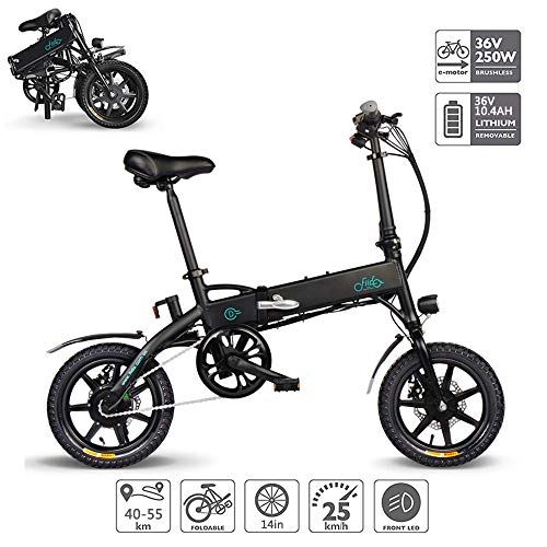 Electric Bike : Electric Bike, Foldable Electric Bicycle with USB Phone Holder Lithium-Ion Battery (36V 250W 10.4AH) Brushless Toothed Motor, Pure Electric Working Distance 40-55Km, Black