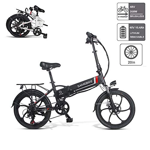 Electric Bike : Electric Bike, Foldable Electric Bicycle with Vehicle Burglar Alarm Front LED Light Large Capacity Lithium-Ion Battery (48V 350W 10.4AH) Brushless Motor, for Adult, Black