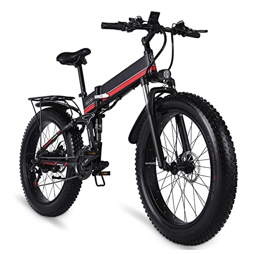 Electric Bike : Electric Bike Foldable for Adults 1000w Electric Mountain Bicycle 26 Inch Fat Tire Folding Electric Bike with Lcd Display 48v Removable Lithium Battery Ebike (Color : Red)