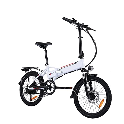 Electric Bike : Electric Bike Folding 20 inch City Bike 250W Pedal Assist Bicycle, 220V 36V 8AH 7-Speed Aluminum Alloy Frame (White, Black) (Black)