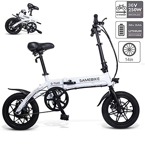 Electric Bike : Electric Bike, Folding Ebike with Front LED Light Large Capacity Lithium-Ion Battery (36V 250W 8AH) Brushless Motor, for Adult, White
