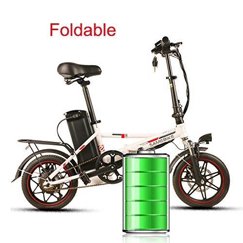 Electric Bike : Electric Bike, Folding Ebike with Front LED Light Large Capacity Lithium-Ion Battery (48V 250W 8AH) Brushless Motor High Carbon Steel Double Foldable Frame, for Adult, White