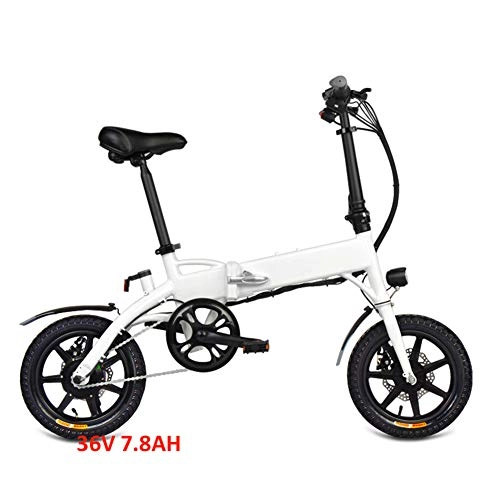 Electric Bike : Electric Bike, Folding Electric Bike 25KM / H 250W Ebike With 7.8Ah Li-ion Battery, 3 Working Modes 14inch Tire, White