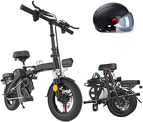 Electric Bike : Electric Bike Folding Electric Bike bike, 14'' Electric Bicycle with 48V Removable LithiumIon Battery, 350W Motor, Dual Disc Brakes, 3 Digital Adjustable Speed, Folding Handle, 50KM (Size : 120KM)