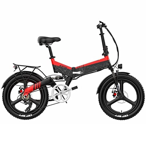 Electric Bike : Electric Bike Folding for Adults 20" Mountain 7 Speed Electric Bike 48V 400W 14.5Ah Hidden Li-Ion Battery Front & Rear Suspension Ebike (Color : Red)