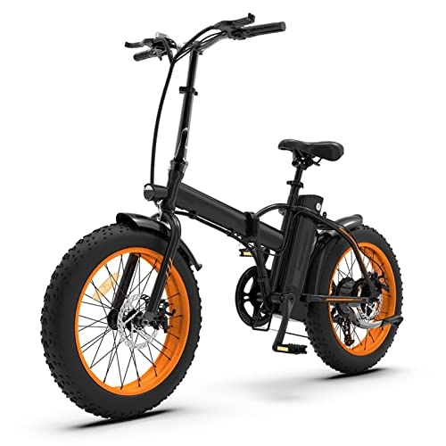 Electric Bike : Electric Bike Folding for Adults 500W Electric Bicycle 36V 13Ah Lithium Battery Ebike 20 Inch 4.0 Fat Tire City Beach 25 mph Electric Bicycle (Color : Orange wheel)