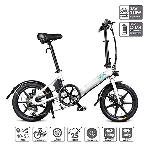 Electric Bike : Electric Bike, Folding Variable Speed Electric Bicycle with LEDDisplay Lithium-Ion Battery (36V 250W 10.5AH) Brushless Toothed Motor, Shimano 6 Speed, Electric Assist Mode 55-85Km, White