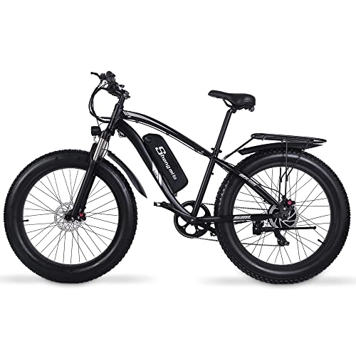 Electric Bike : Electric Bike for 48V 17AH, Adults Mountain Ebike with Two Removable Battery, Fat Tire Electric Bicycle with Shimano 7 Speed / Suspension Fork / LED Display(2*battery)