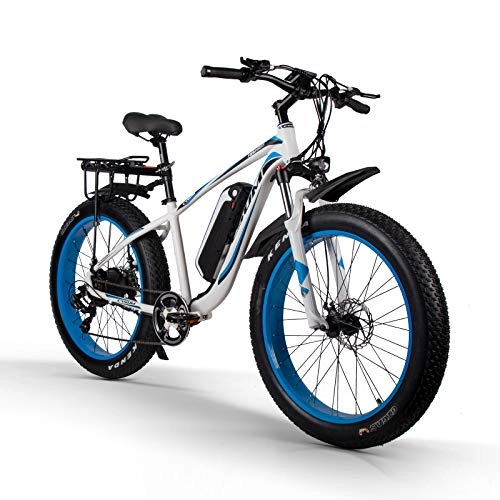 Electric Bike : Electric bike for adult M980 26 inch Mountain bicycle 1000W 48V 17Ah Snow Fat Tire bikes Shimano 7-speed (white blue)