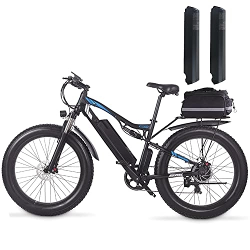 Electric Bike : Electric Bike for adult, Mountain Bike, 48V*17Ah removable Lithium Battery, Full suspension Electric Bicycles, Dual hydraulic disc brakes 26 * 4.0 inch Fat Tire (add an extra battery)