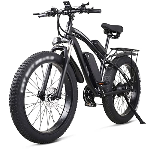 Electric Bike : Electric Bike for Adults 1000W 25 Mph E-Bike 26 Inch 4.0 Fat Tire Snow Bike 48V 17Ah Lithium Battery Electric Bike Mens Mountain Bike (Color : Black)