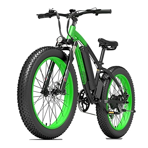 Electric Bike : Electric Bike for Adults 25 Mph 1000W 48V Power Assist Electric Bicycle 26 X 4 Inch Fat Tire E-Bike 13ah Battery Electric Bike (Color : Green)