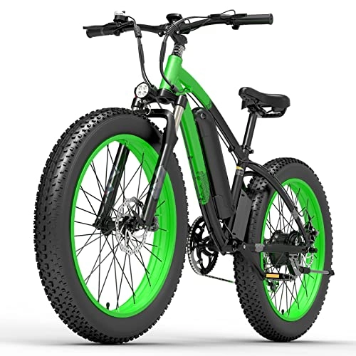 Electric Bike : Electric Bike for Adults 25 Mph 26“ Fat Tire 1000W 48V 13Ah Battery Electric Bicycle Snow Mountain Ebike (Color : Green)
