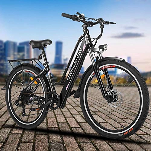 Electric Bike : Electric Bike for Adults, 26'' City E-bike Cruiser, 250W Brushless Motor, 36V / 8A Battery, 7-Speeds, Electric Trekking Bike with Back Seat for Touring, One Year Warranty