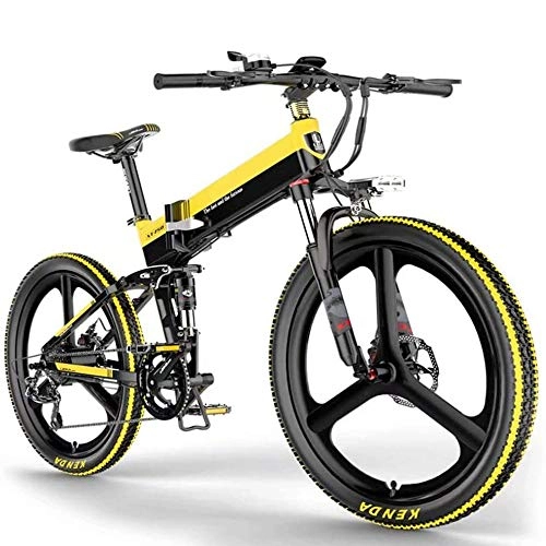 Electric Bike : Electric Bike for Adults 48V 10Ah Lithium-Ion Removable Battery, Aluminum Alloy Frame And The Ultra-Light Magnesium Alloy Wheel, Have Three Built-In Riding Modes, black yellow