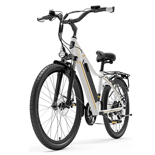 Electric Bike : Electric Bike for Adults 48V 500W Power-Assisted Classic Retro Electric Bicycle 26 Inch Tire Fashioned Lady Bicycle City Travel Ebike (Color : White 15AH)
