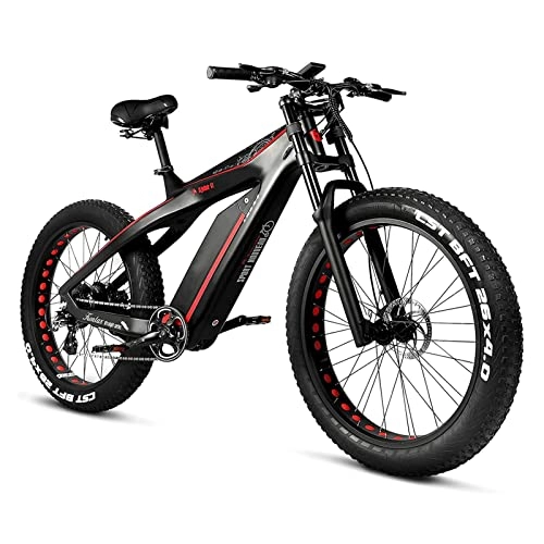 Electric Bike : Electric Bike for Adults 50km / H 1000W / 750W Motor 26"4.0 Fat Tire Mountain Electric Bicycle Carbon Fiber All Terrains Shoulder Shock Snow E Bike (Color : 48V, Size : 750W)