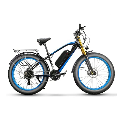 Electric Bike : Electric Bike for Adults 750W 26 Inch Fat Tire, Electric Mountain Bicycle 48V 17ah Battery, Full Suspension E Bike (Color : White blue)