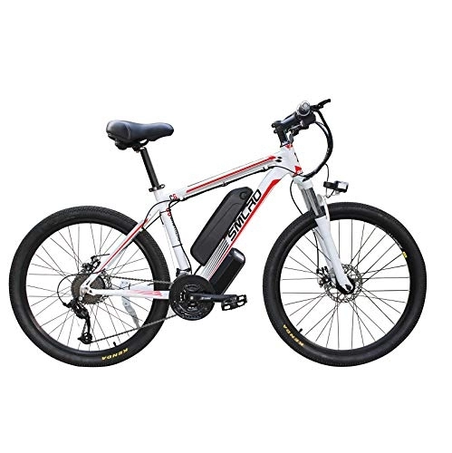 Electric Bike : Electric Bike for Adults, Electric Mountain Bike, 26 Inch 240W Removable Aluminum Alloy Ebike Bicycle, 48V / 10Ah Rechargeable Battery for Outdoor Cycling Travel Work Out, White Red, 26 In