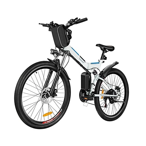 Electric Bike : Electric Bike for Adults Foldable 250W 26 Inch tire 14 mph 21 Speed Mountain Electric Power 36V 8AH Lithium-Ion Battery Aluminum Alloy Electric Bike (Color : White)