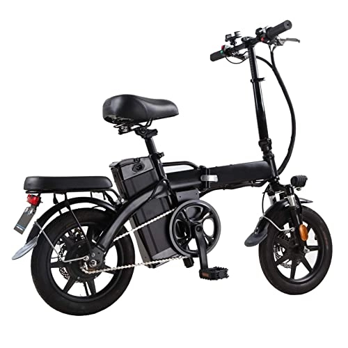 Electric Bike : Electric Bike for Adults Foldable Small Wheels 14" Fat Tire Electric Bicycle 350W Brushless Motor with 48V 14.4ah Lithium Ion Battery Ebike (Color : Black)