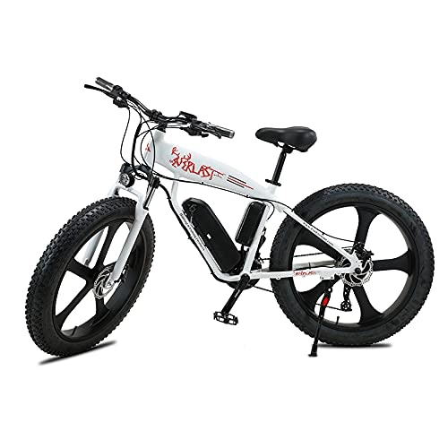 Electric Bike : Electric Bike for Adults Shark 26-Inch Fat Tire Snow Moped Electric Bike 27-Speed 48V 750W Motor Mountain Bike, White, Five knife wheel