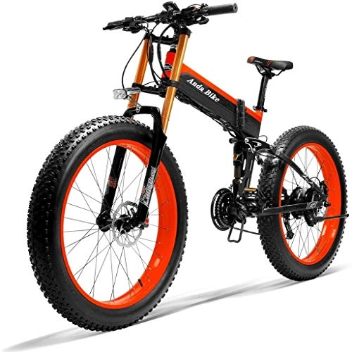 Electric Bike : Electric Bike Mens Mountain Adult E-Bike Lithium Battery Aluminum Alloy E-Bicycle 21 Speed 26In Fat Tire Road Bicycle Snow Bikes Disc Brake with Led Display, 500W48V10AH