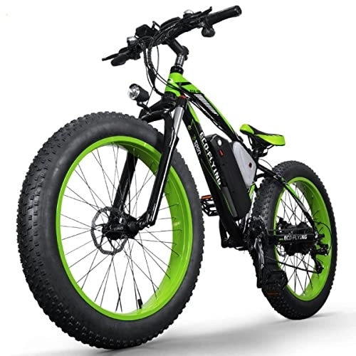 Electric Bike : Electric Bike Mountain Bicycle Aluminum E-bike 26 inch 4” Chaoyang fat Tires Dual disc brakes Suspension Fork 48V 1000W Brushless motor(Green)