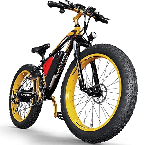 Electric Bike : Electric Bike Mountain Bicycle Aluminum E-bike 26 inch 4” Chaoyang fat Tires Dual disc brakes Suspension Fork 48V 1000W Brushless motor (Yellow)