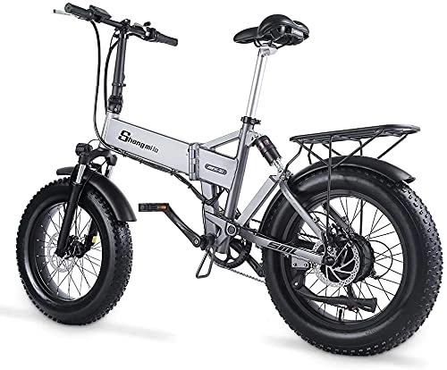 Electric Bike : Electric Bike MX21 Folding 48V Snow Bike Beach Bike Men and Women Adult E-bike 500W, 20 Inches, 12.8A Large Capacity Lithium Battery (Gray, A battery)