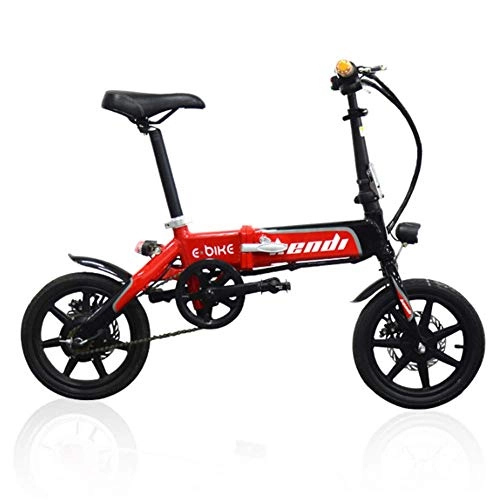 Electric Bike : Electric Bikes, 250W Folding Electric Bikes 14 Inch Lightweight Alloy Folding Bike, with Front LED Light, Lithium-Ion Battery Charging Time: 3-5 Hours(25Km / H) The Mileage about 25 Kilometers, Red