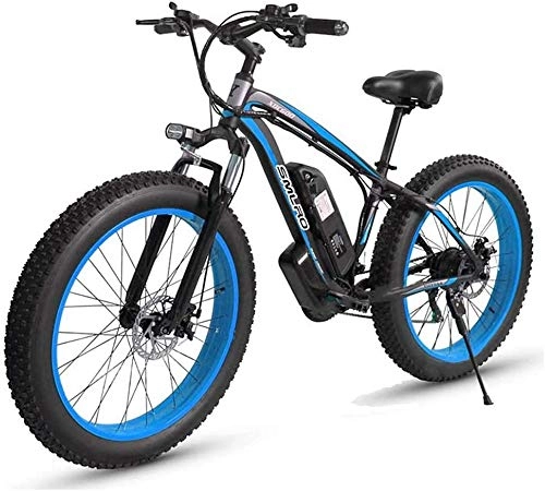 Electric Bike : Electric Bikes, 26'' Electric Mountain Bike with Removable Large Capacity Lithium-Ion Battery (48V 17.5ah 500W) for Mens Outdoor Cycling Travel Work Out and Commuting , E-Bike ( Color : Black Blue )