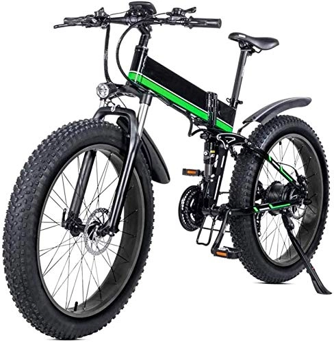 Electric Bike : Electric Bikes, Adults Mountain Electric Bicycle, 26 Inch Folding Travel Electric Bicycle 4.0 Fat Tire 21 Speed Removable Lithium Battery with Rear Seat 1000W Brushless Motor, E-Bike