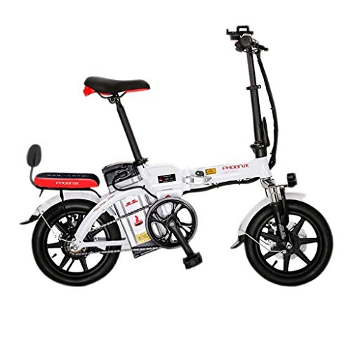 Electric Bike : Electric Bikes Electric Bicycle 14 Inch Folding Electric Bicycle 48V Lithium Battery Adult Bicycle Battery Bicycle, Power Life 45-50km (Color : White, Size : 123 * 30 * 93cm)