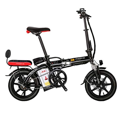 Electric Bike : Electric Bikes Electric Bicycle 14 Inch Folding Electric Bicycle 48V Lithium Battery For Men And Women Adult Electric Bicycle, Power Life 85-100km (Color : Black, Size : 123 * 30 * 93cm)