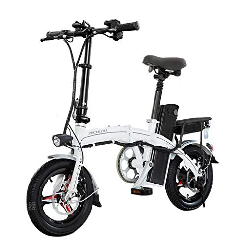Electric Bike : Electric Bikes Electric Bicycle Lithium Battery Folding Electric Bicycle Adult Small Electric Car, Electric Life 60km (Color : White, Size : 125 * 57 * 100cm)