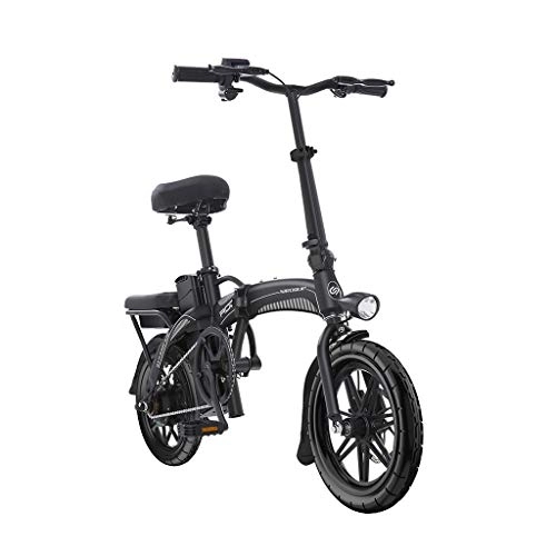 Electric Bike : Electric Bikes Folding Electric Bicycle 14 Inch Intelligent LED Light Battery Car Small Lithium Battery 48V22.5AH Bicycle, Power Life 110km (Color : Black, Size : 125 * 57 * 100cm)