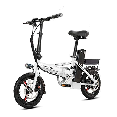 Electric Bike : Electric Bikes Folding Electric Bicycle Ultra Light Small Battery Car Adult Aluminum Alloy Lithium Battery Electric Car, Electric Life 105-110km (Color : White, Size : 123 * 60 * 98cm)