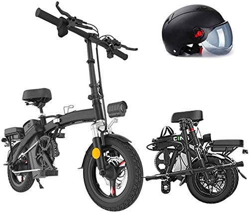 Electric Bike : Electric Bikes, Folding Electric Bike Ebike, 14'' Electric Bicycle with 48V Removable Lithium-Ion Battery, 350W Motor, Dual Disc Brakes, 3 Digital Adjustable Speed, Foldable Handle, 50KM , E-Bike