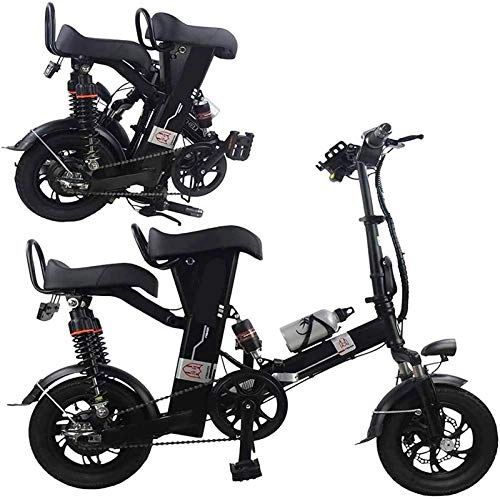 Electric Bike : Electric Bikes, Folding Electric Bike for Adults 12 Inch with 350W 48V Lithium Battery City Commuter E-Bike with LCD Smart Instrument and Anti-theft Alarm Lightweight Moped Bicycle for Unisex Black , E