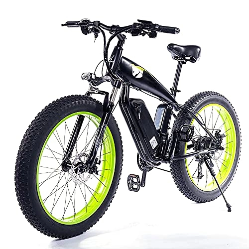 Electric Bike : Electric Bikes for Adult, 26inch Fat Tire Mountain E-Bike 48V 500W / 1000W 13AH Strong Power Removable Lithium-Ion Battery 21 Speed All Terrain Beach Cruiser Snow Electric Bicycles((Green, 500W)