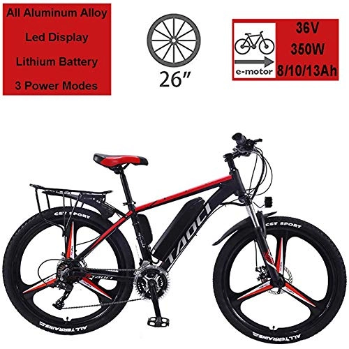 Electric Bike : Electric Bikes for Adult, Magnesium Alloy Ebikes Bicycles All Terrain, 26" 36V 350W Removable Lithium-Ion Battery Mountain Ebike, for Mens Outdoor Cycling Travel Work Out And Commuting, Black, 10Ah