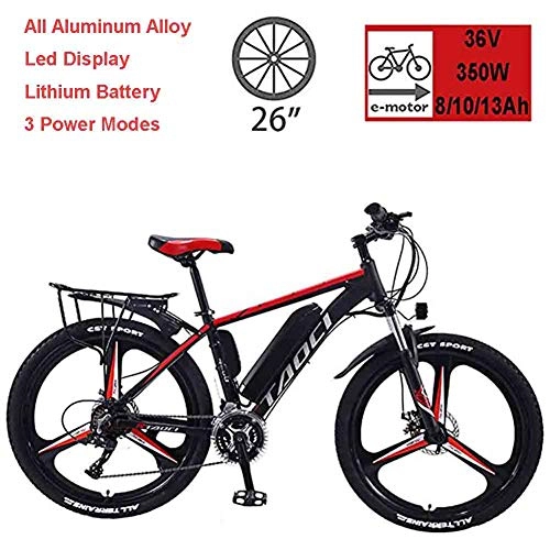 Electric Bike : Electric Bikes for Adult, Magnesium Alloy Ebikes Bicycles All Terrain, 26" 36V 350W Removable Lithium-Ion Battery Mountain Ebike, for Mens Outdoor Cycling Travel Work Out And Commuting, Red, 8Ah