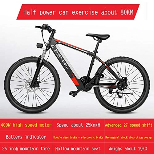 Electric Bike : Electric Bikes for Adult, Magnesium Alloy Ebikes Bicycles All Terrain, 26" 48V 400W Removable Lithium-Ion Battery Mountain Ebike, for Mens Outdoor Cycling Travel Work Out And Commuting, Red