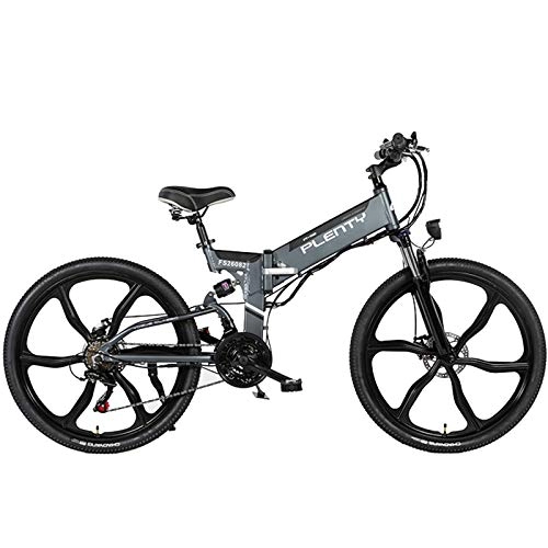Electric Bike : Electric Bikes for Adults 26" Folding Electric Bike 3-Mode 21-Speed Mountain Ebike with 350W Motor And LCD Meter Folding E-Bike MAX 24Mph Load Bearing 300Lb Easy To Travel, Gray, 48V 12.8Ah(120km)