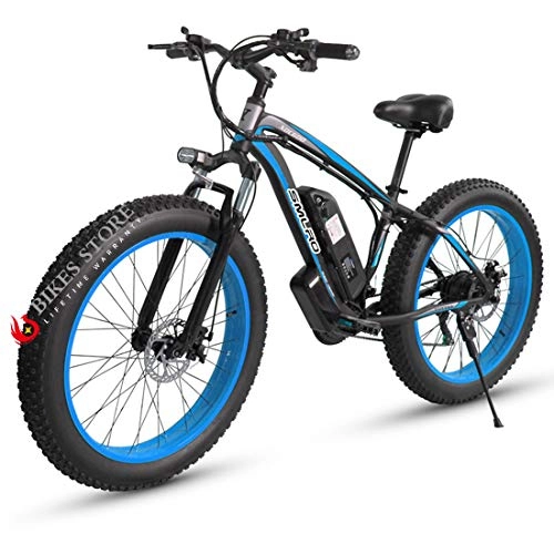 Electric Bike : Electric Bikes for adults, bike with Semi-Integrated Battery, 1000 W Motor 48V 18AH Removable Lithium Battery, 4.0" Tires 21 Speed hybrid, for Outdoor Cycling Travel Work Out(black blue)