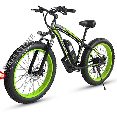Electric Bike : Electric Bikes for adults, bike with Semi-Integrated Battery, 1000 W Motor 48V 18AH Removable Lithium Battery, 4.0" Tires 21 Speed hybrid, for Outdoor Cycling Travel Work Out (black green)