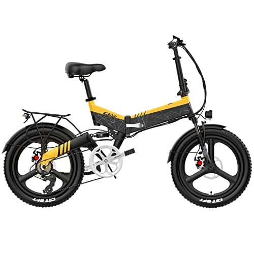 Electric Bike : Electric Bikes for Adults Electric Bike Folding for Adults 20" Mountain 7 Speed Electric Bike 48V 400W 14.5Ah Hidden Li-Ion Battery Front & Rear Suspension Ebike (Color : Yellow)