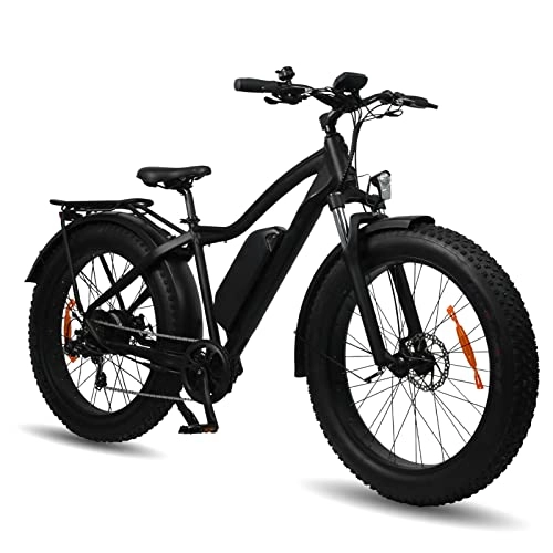 Electric Bike : Electric Bikes for Adults Electric Bike for Adults 26 Inch Full Terrain Fat Tire 750W Electric Snow Bicycle 48V Li-Ion Battery Ebike for Men (Color : Matt Black)